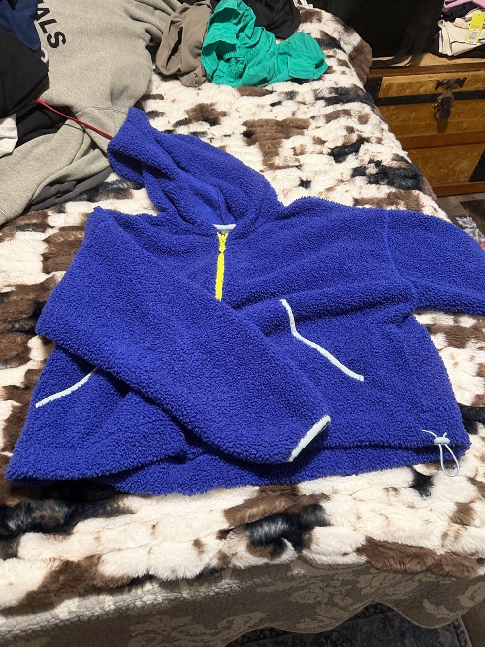 wild fable Royal Blue Sherpa Hoodie with Yellow Zip